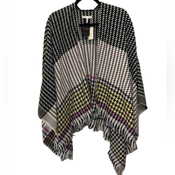 Maje Sweaters - MAJE Emilie Houndstooth Print Cape Shawl Wrap OS